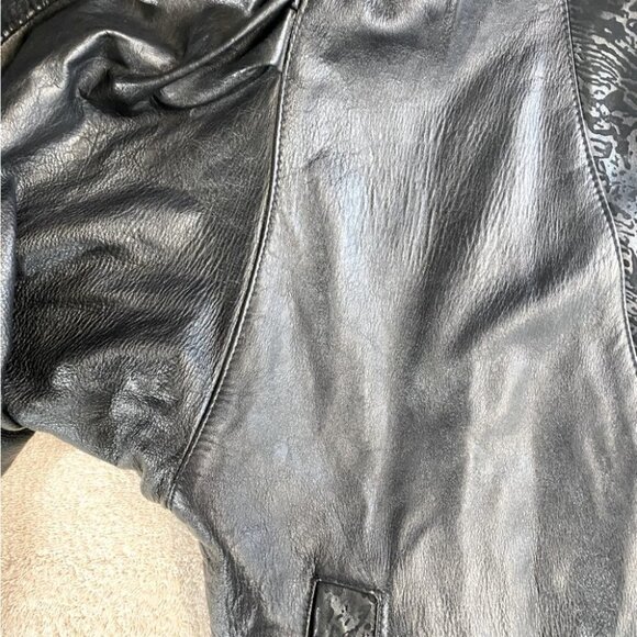Vintage Le Village Du Cuir Black 80s 90s Oversized Batwing Leather Jacket L - Picture 14 of 16